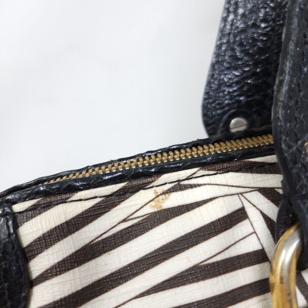 Henri Bendel Laptop Bag Disturbed Stripe Brown Black Canvas Leather Briefcase - Picture 5 of 16